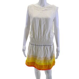 Lem Lem Women White Striped Sleeveless Shift Dress Beach Size S